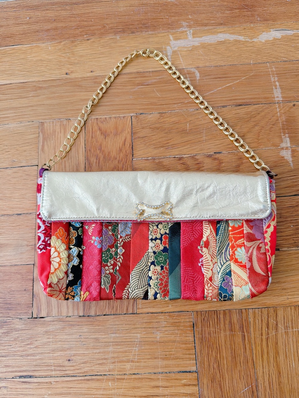 Gold Accent Red Patchwork Evening Clutch